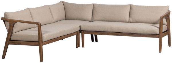 Gartenecksofa Biam aus Akazienholz, modern skandinavisch, natur sand, inkl. Kissen