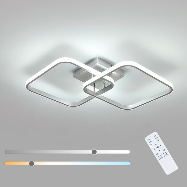 Toolight LED Deckenleuchte Dimmbar 59cm, 50W 5625LM Moderne Deckenlampe mit Fernbedienung, 3000K-6500K Quadratische Acryl-Deckenleuchte für Schlafzimmer, Wohnzimmer, Kinderzimmer, Küche (Silber)