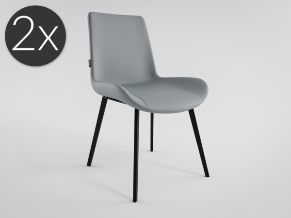 2er Set Esszimmerstuhl Design Küchenstuhl Chase Kunstleder hellgrau Metallbeine : Hellgrau