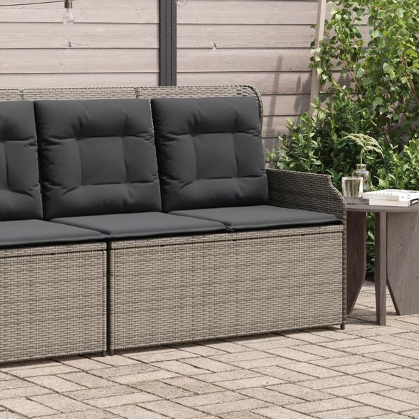 vidaXL Gartenbank Verstellbar mit Kissen Grau Poly Rattan 368939