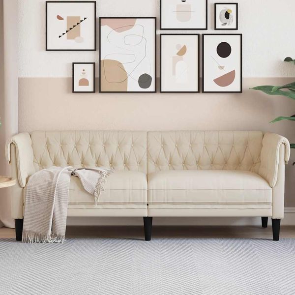 vidaXL 3-Sitzer-Sofa Chesterfield Leinen 372563