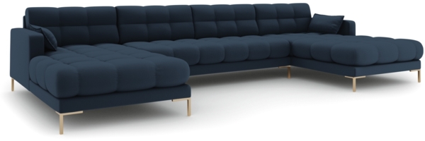 Micadoni Panorama-Sofa Mamaia 6-Sitzer Strukturierter Stoff Neve Blau goldene Beine