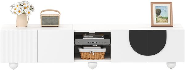 TV-Schrank 180 x 40 x 41,5 cm, weiß mit schwarzen Akzenten, grifflos, aus MDF und Spanplatte Bild 7
