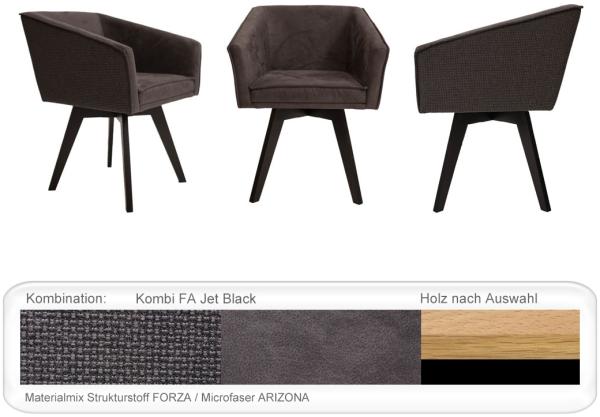 Sessel Tonia 1 Polstersessel Drehgestell Esszimmer Massivholzsessel Eiche natur lackiert, Kombi FA Jet Black