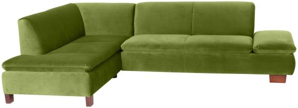 Ecksofa mit Ottomane links Kaye Bezug Samtvelours Buche nussbaum dunkel / oliv 23093