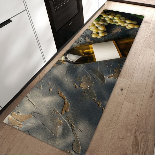 Primedeco Teppich Küchenteppich Weintrauben mit Wein PVC rutschfest abwaschbar Läufer, Rechteckig, Höhe: 3 mm, Pflegeleicht & Wasserabweisend