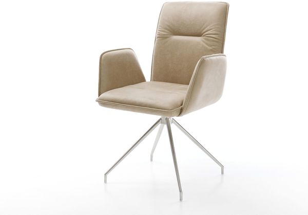 Esszimmerstuhl Vinja-Flex Mikrofaser Beige Vintage Kreuzgestell konisch Edelstahl