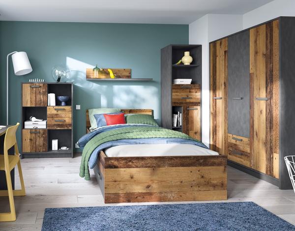 Jugendzimmer Komplett-Set NELSON-129 mit Bett 120x200, in grau mit Holz