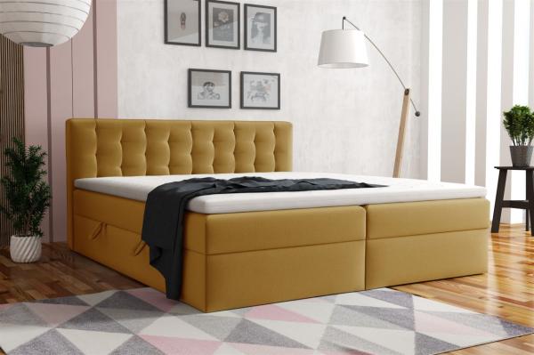 Boxspringbett Schlafzimmerbett DIAGO 180x200cm Stoff Fresh Senf