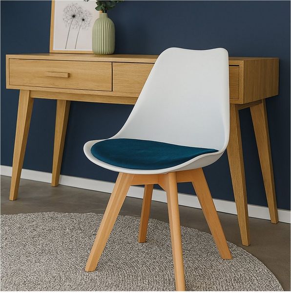 HTI-Living Esszimmerstuhl Esszimmerstuhl Samt Atlanta Weiß/Blau (Stück, 1 St), Küchenstuhl Kunststoffschale mit Samtsitzkissen