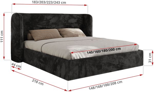 Polsterbett Bett mit Holzlattenrost Schlafzimmer Bett Doppelbett gepolstertes Kopfteil - EMORA CLASSIC - 160x200 cm - Dunkelgrau Plüsch Bild 7