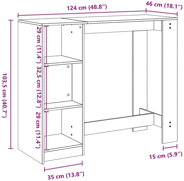 vidaXL Bartisch mit Regal Sonoma-Eiche 124x46x103,5 cm Holzwerkstoff 854393 Bild 8