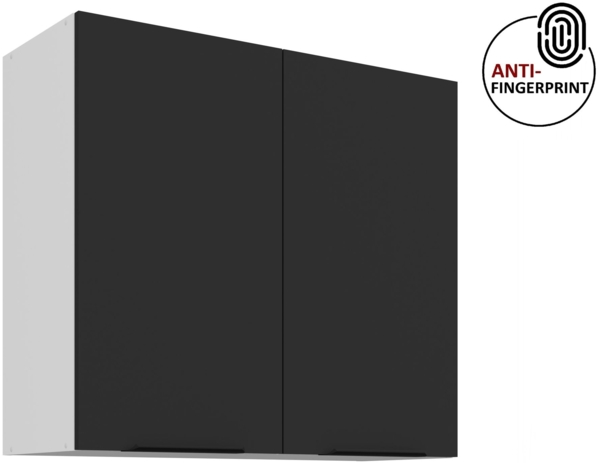 Küchen Hängeschrank 80 cm ARIA Schwarz ultra matt + Weiss matt, hochwertige Fronten mit Anti Fingerprint Beschichtung Küchenzeile Küchenblock