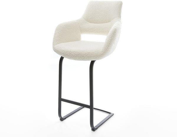 Barstuhl Yago-Flex Bouclé Weiß Freischwinger flach Metall Schwarz Taschenfederkern