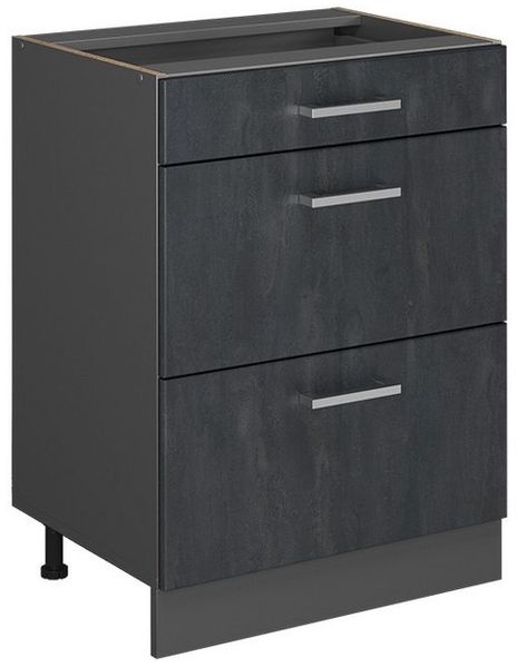 Küchenunterschrank R-Line Schwarz Beton 60 cm ohne Arbeitsplatte Vicco