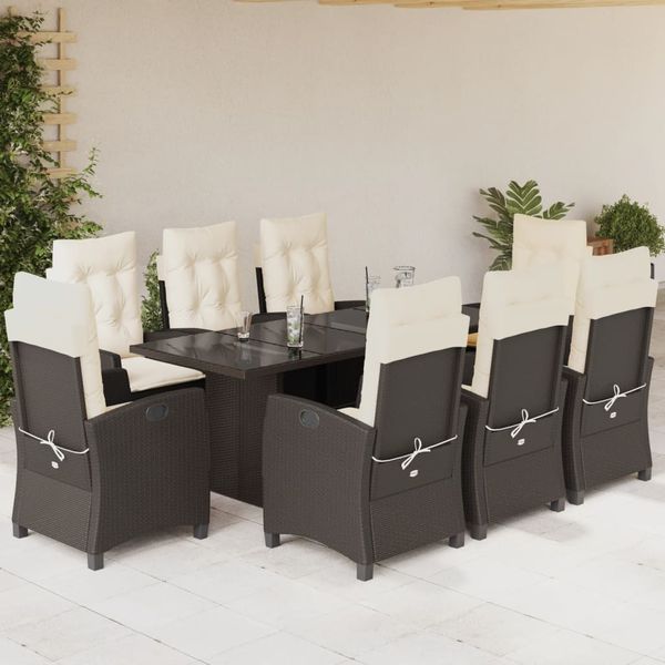 vidaXL 9-tlg. Garten-Essgruppe mit Kissen Braun Poly Rattan 3212687