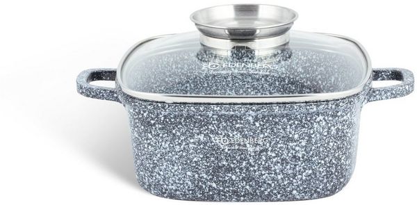 Edenberg Kochtopf 2.8L / 4.4L Quadratischer Topf/Bräter Glasdeckel, Steinbeschichtung, Keramik, Aluminiumguss (Zwei großartige Töpfe mit einem Fassungsvermögen von 2,8 l und 4,4 l stehen zur Auswahl, 2-tlg, Zeitloses Design des Topfsets. Eine ideale Ge...