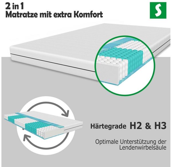 Boxspringmatratze Schlaftroll 7-Zonen Taschenfederkernmatratze, Schlaftroll, 21 cm hoch, 90x200, 140x200 und weitere Größen Wendematratze H2/H3 – 7-Zonen,21 cm