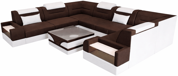 Wohnlandschaft Trivento U Form aus Stoff - Mikrofaserstoff - mokka-weiß - Links