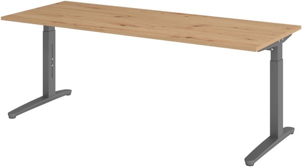 bümö manuell höhenverstellbarer Schreibtisch 200x80 in Asteiche, Gestell in graphit - PC Tisch höhenverstellbar & groß, höhenverstellbarer Tisch Büro, großer Computertisch verstellbar, X20-R-GG