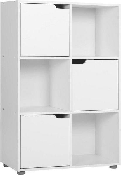 WOLTU Bücherregal Bücherschrank Standregal Aufbewahrungregal Raumteiler Büroregal Aktenschrank, mit 3 Türen, 6 Fächer, 29 x 91 x 59,6 cm,Weiß SK001ws