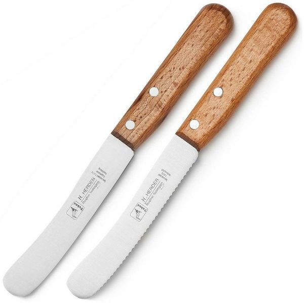 Landshop24 Brötchenmesser Buckelsmesser, Frühstücksmesser Solingen Buchenholz, 1 x ohne Welle + 1 x mit Welle