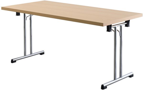 bümö Klapptisch Buche 160 x 80 cm klappbar & stapelbar, klappbarer Schreibtisch, Klappschreibtisch, Tisch klappbar, Klappbarer Tisch, Klapptisch Holz-Platte, Gestell stabil aus Metall verchromt, KL16-6