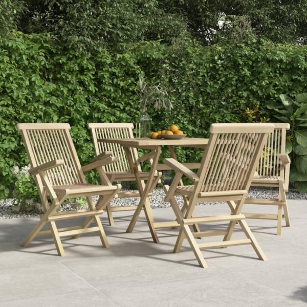 vidaXL Gartenstühle 4 Stk. Klappbar Grau 56x61x89 cm Massivholz Teak 3155070