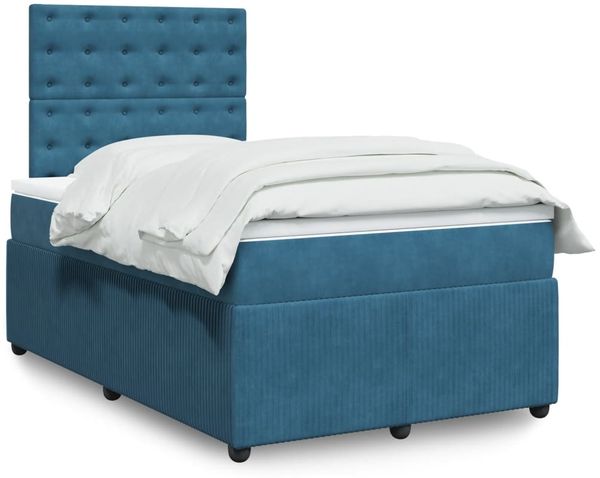 vidaXL Boxspringbett mit Matratze Dunkelblau 120x190 cm Samt 3292302