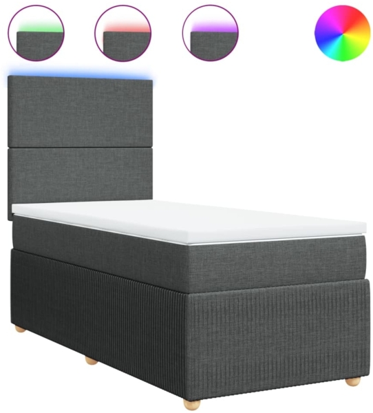 vidaXL Boxspringbett mit Matratze Dunkelgrau 90x190 cm Stoff 3294205