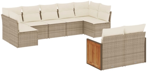 vidaXL 9-tlg. Garten-Sofagarnitur mit Kissen Beige Poly Rattan 3260371