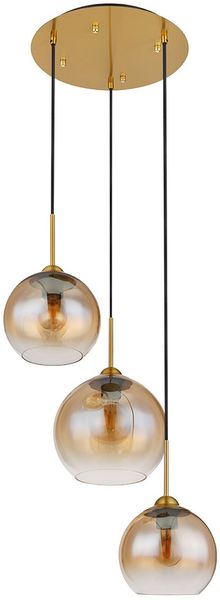 Pendelleuchte, Metall, Messing, Glas Amber, 3-Flammig, D 43 cm