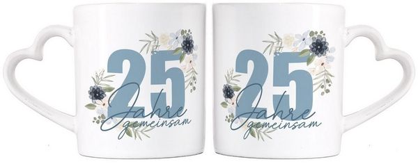 Herz & Heim Tasse 2er Set Tassen mit Motiven zum Hochzeitsjubiläum, Silberne Hochzeit