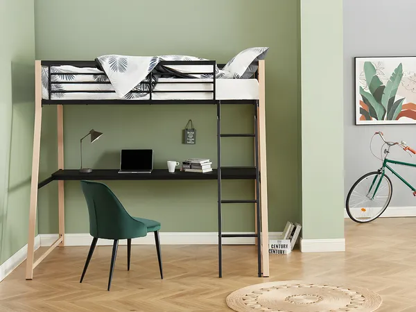 Vente-unique - MALICIA Bett Metall SchwarzBeige - B 138 cm x H 182 cm x L 200 cm