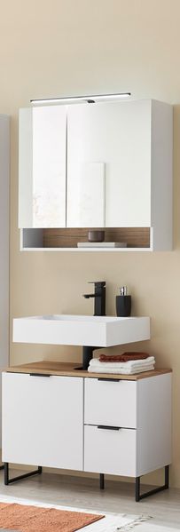 Badezimmer-Set >Denver< (2-tlg.) in weiß / Evoke Eiche Dekor - 80x195x35 (BxHxT)
