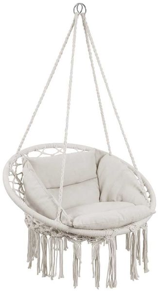 Bakaji Hängesessel für den Außenbereich, Garten, aus Baumwollseil, Schaukelstuhl, Hängematte, Terrasse, Camping, mit rundem Gestell aus Stahl, gepolsterte Sitzfläche, modernes Design (Beige)