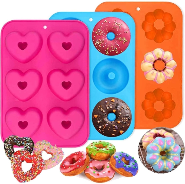 Silikon Donutformen Backblech Antihaft Hitzebeständig Kuchen Muffins 3 Stück