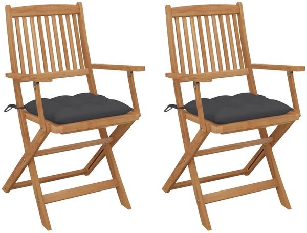 vidaXL Klappbare Gartenstühle 2 Stk. mit Kissen Massivholz Akazie 3064605