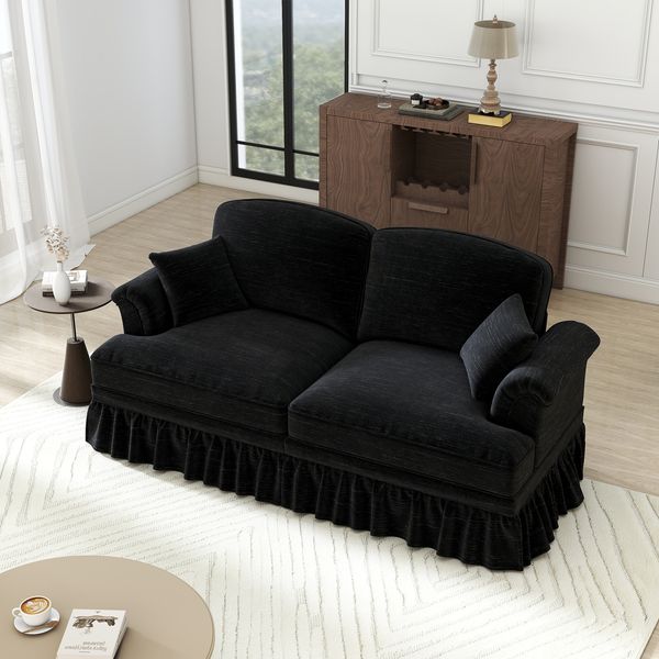 Cloud Ecksofa modular 2-Sitzer Sofa,Schlafsofa,abnehmbare Rüschen,194cm×83.5cm×93cm,Schwarz