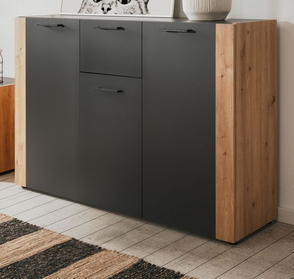 Sideboard Kampen in grau und Eiche 126 x 85 cm
