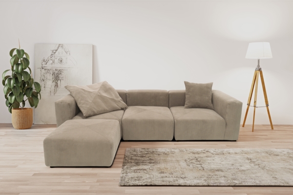 DOMO. collection Ecksofa 800011, Modul-Couch in L-Form, individuell kombinierbar, Cord Sofa, Polsterecke, Eckcouch, Polstergarnitur 301 x 193 x 69 (BxTxH), schlamm