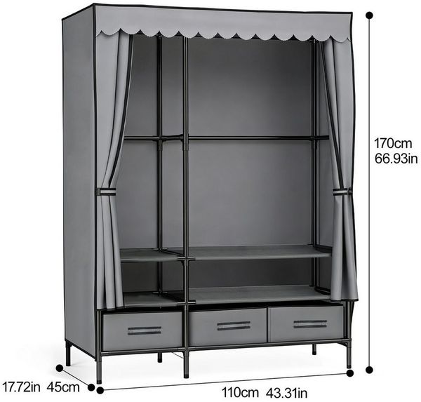 kehot Stoffschrank Faltbarer Stoffschrank 110x170x45 cm – Stabiler Kleiderschrank in Grau (Metallrahmen aus Verzinktem Stahlrohr mit 19 mm Durchmesser, 2-St, Atmungsaktive Vliesstoff-Hülle mit Staub- und Sichtschutz) Schnelle Montage, Platzsparend für ...