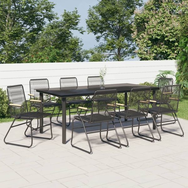 vidaXL 9-tlg. Garten-Essgruppe Schwarz PVC Rattan 3099214