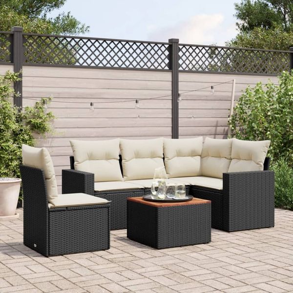 vidaXL 6-tlg. Garten-Sofagarnitur mit Kissen Schwarz Poly Rattan 3256455