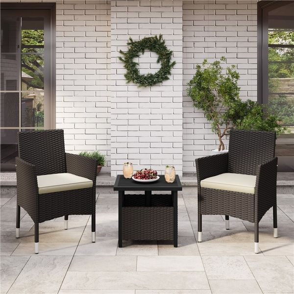 Yaheetech Gartenstuhl 2er-Set Balkonstuhl aus PE-Rattan mit Gepolsterten Kissen, Wetterfester Handgewebter Terrassenstuhl bis 136 kg Belastbar