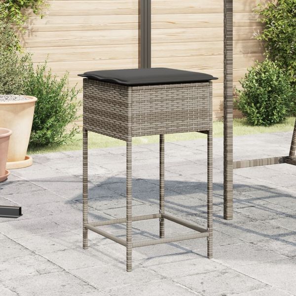 vidaXL Garten-Barhocker mit Kissen 2 Stk. Grau Poly Rattan 368319