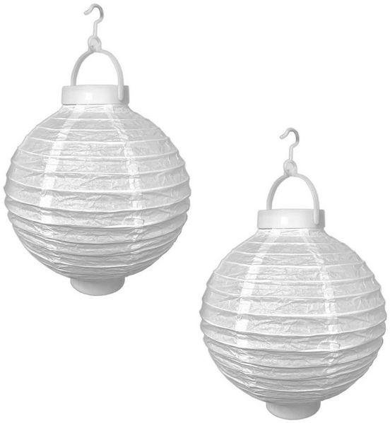 HAC24 LED Lampion 2x Deko Lampenschirm Lampe Party Garten Kugel Laterne, LED fest integriert, Batteriebetrieben, Weiß Ø 20