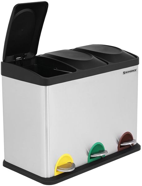 SONGMICS Mülleimer, Mülltrennsystem, Abfalleimer, Edelstahl, 45 L, Silber Bild 4
