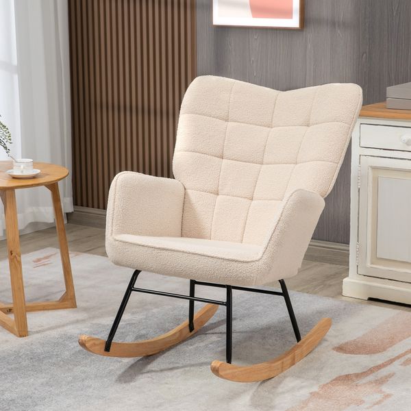Schaukelstuhl 71x98x101 cm, gepolstert mit Berbervlies, Beige, belastbar bis 120 kg