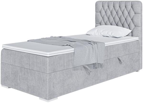 MEBLINI Boxspringbett DALIA 80x200 cm mit Bettkasten - H4/Hellgrau Samt Gepolstert Einzelbett mit Topper & Taschenfederkern-Matratze - 80x200 Links